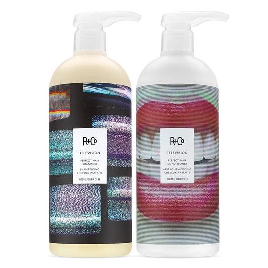 R+Co Television Perfect Hair Shampoo & Conditioner Set + Sample (0.5oz) | Lightweight + Smoothing + Volume | Vegan + Cruelty-Free | 33.5oz (pack of 2)