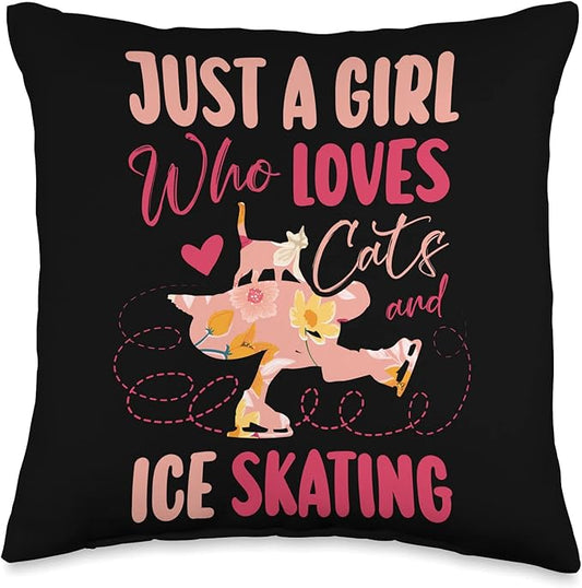 Just A Girl Who Loves Cats And Ice Skating Figure skater Throw Pillow