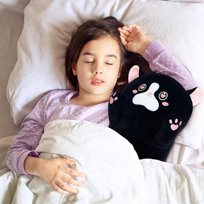 Long Plush Toy Cat Pillow Cute Plush Cat Toy Doll Stuffed Animal Cat Hugging Pillow for Sleeping Gift for Kids and Girls(Black&Pink,70cm/27.5in)