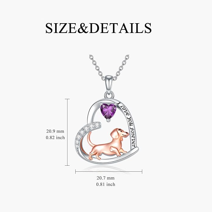 Dachshund Necklace 925 Sterling Silver Dachshund Birthstone Pendant Cute Animal Puppy Dog Dachshund Jewelry Gifts for Women Dachshund Lover