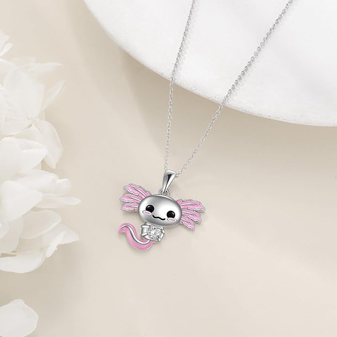 TIGER RIDER Bee Necklace for Women Sterling Silver Cute Animal Axolotl Dragonfly Moth Owl Black Cat Pendant Necklaces Animals Jewelry Birthday Gifts for Women Wife
