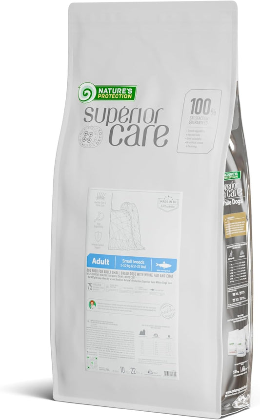 Nature's Protection Superior Care White Dogs Grain-Free Dry Dog Food - High Protein, Tear Stain Dog Food for Small & Mini Breeds Light Coated Adult Dogs, Fresh Pet Meal, Herring, 22 lb