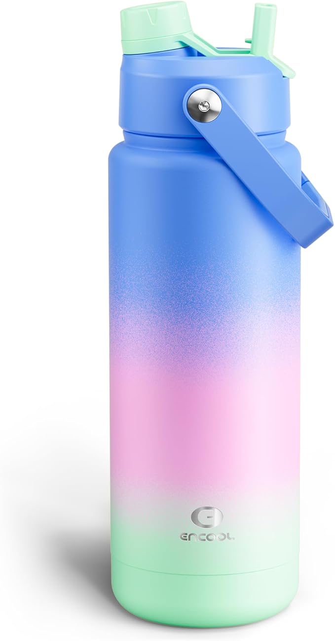 Insulated Water Bottle with Straw Stainless Steel Water Bottle, Leak-Proof, BPA-Free, Double Wall Vacuum Keeps Cold for 24 Hours for Sports, Travel, School (32 oz, Frosted Lilac)