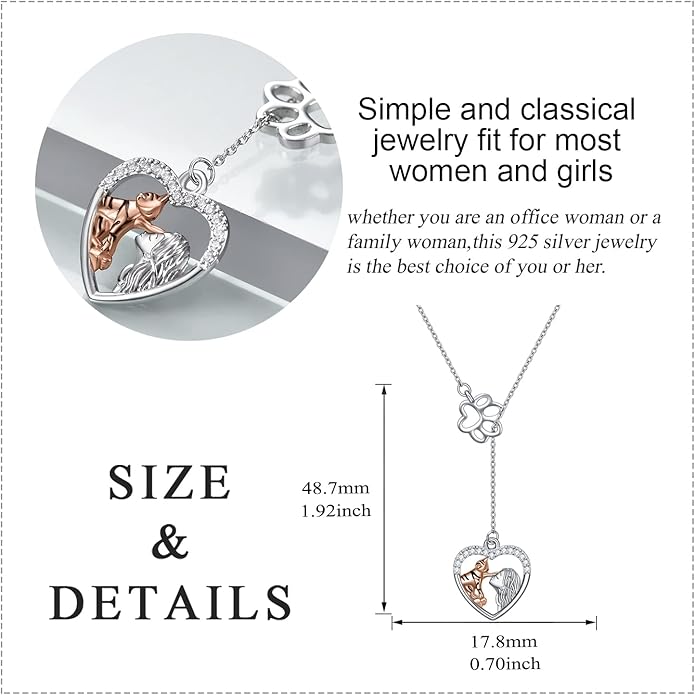 LUHE Bee/Cat/Wolf/Horse Gifts Necklace Sterling Silver Women Y-Necklace Pendant Necklace Jewelry for Teen Girls