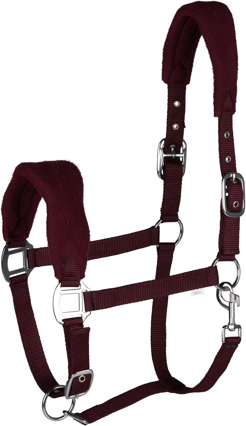 HORZE Kiel Adjustable Horse Halter with Fleece Padding - Dark Red - Pony