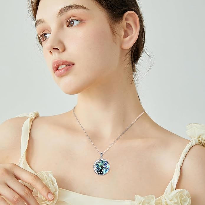 TIGER RIDER Moon Cat Necklace 925 Sterling Silver Blue Butterfly Black Jewelry Gifts Birthday Christmas Gifts for Women Wife Cat Lovers
