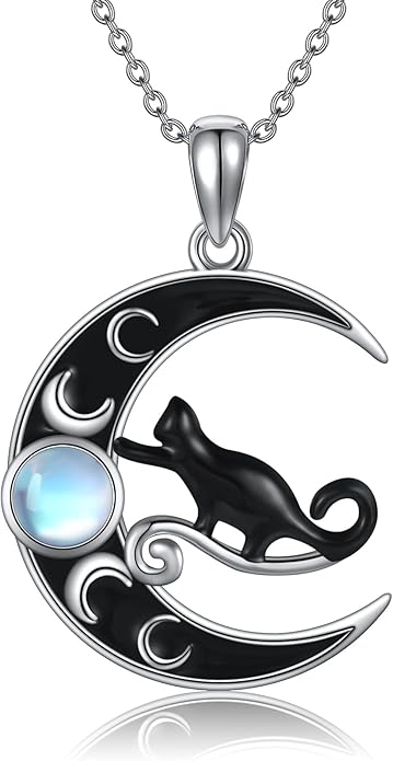 MONGAS Cat Necklace Sterling Silver Black Cat Pendant Necklace Black Cat Jewelry for Women