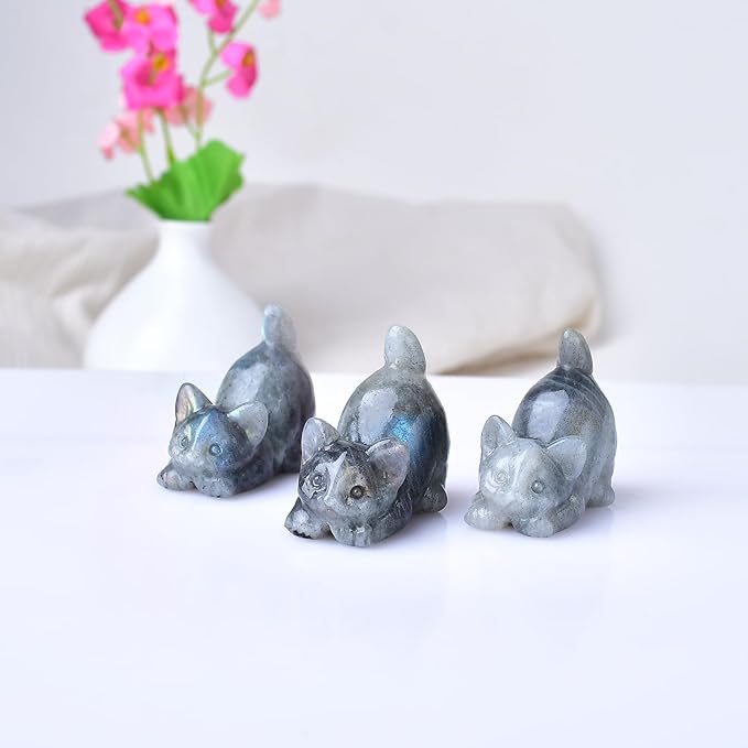 Labradorite Cat Decor Statue Crystals and Healing Stones Cat Figurine Polished Gemstones Bedroom Office Desk Home Decoration A Lucky Decoration for Cat Lover