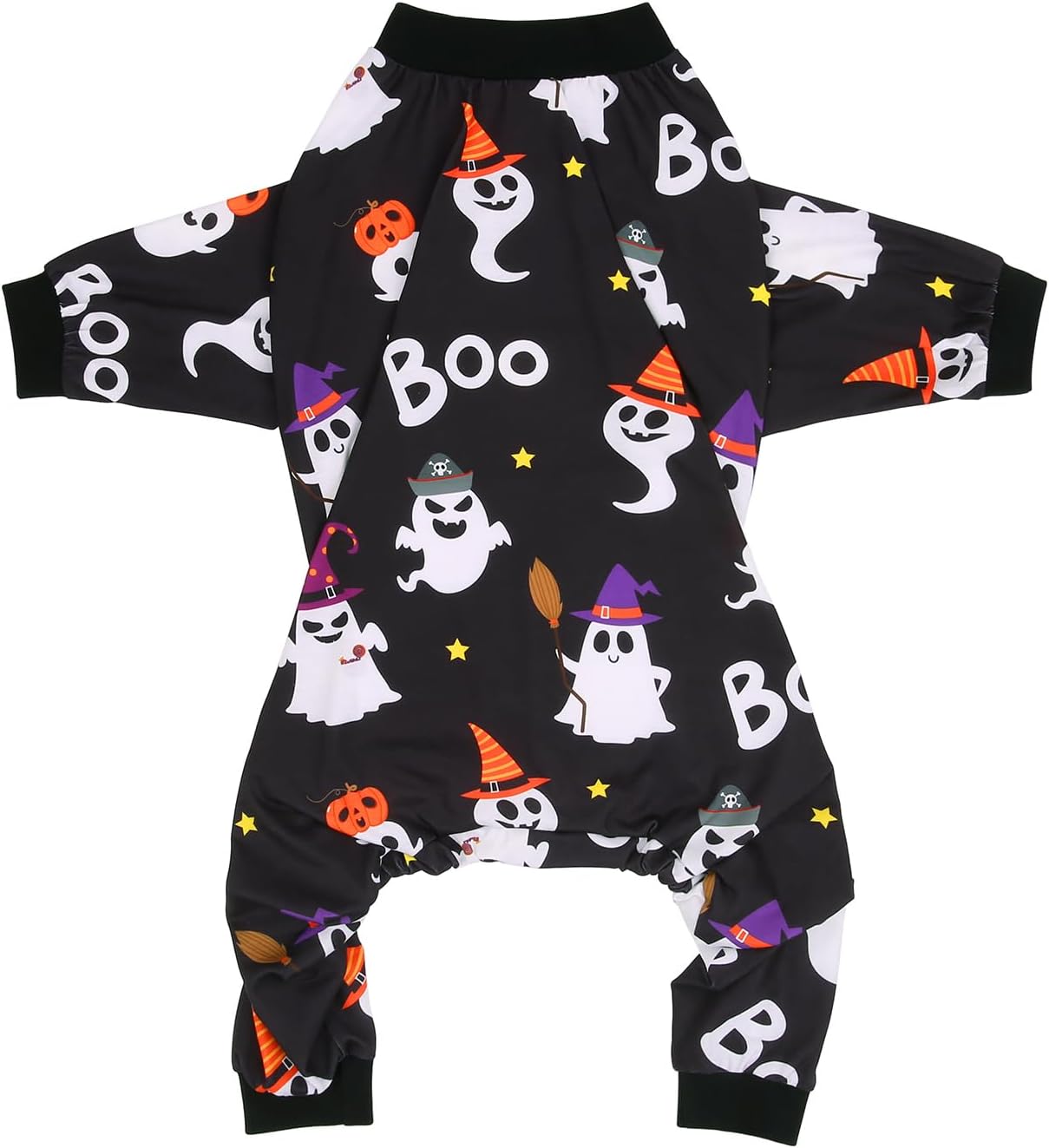 HDE Dog Pajamas One Piece Jammies Jumpsuit Pet Clothes Outfit Stretchy Lightweight Comfy Shirt Pjs for M-3XL Dogs Cute Ghosts - L