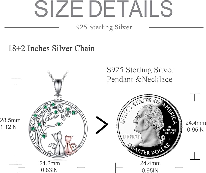 Celtic Moon Black Cat Necklace for Women - Abalone Tree of Life Sterling Silver Cat Lovers Jewelry