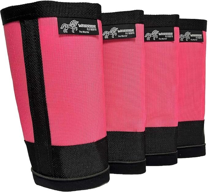 Warrior Fly Boots for Horses - Breathable Mesh Horse Boots for Fly Protection & Leg Comfort - Set of 4 (The Warrior, Neon Pink)