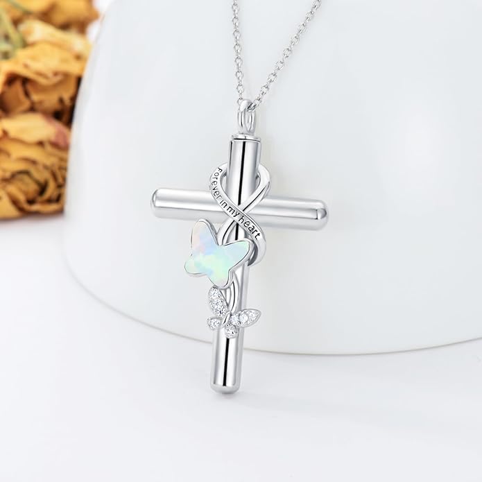 Cross Urn Necklace for Ashes 925 Sterling Silver Cremation Jewelry with Funnel Filler Kit Ashes Necklace for Human Women Girl Pets
