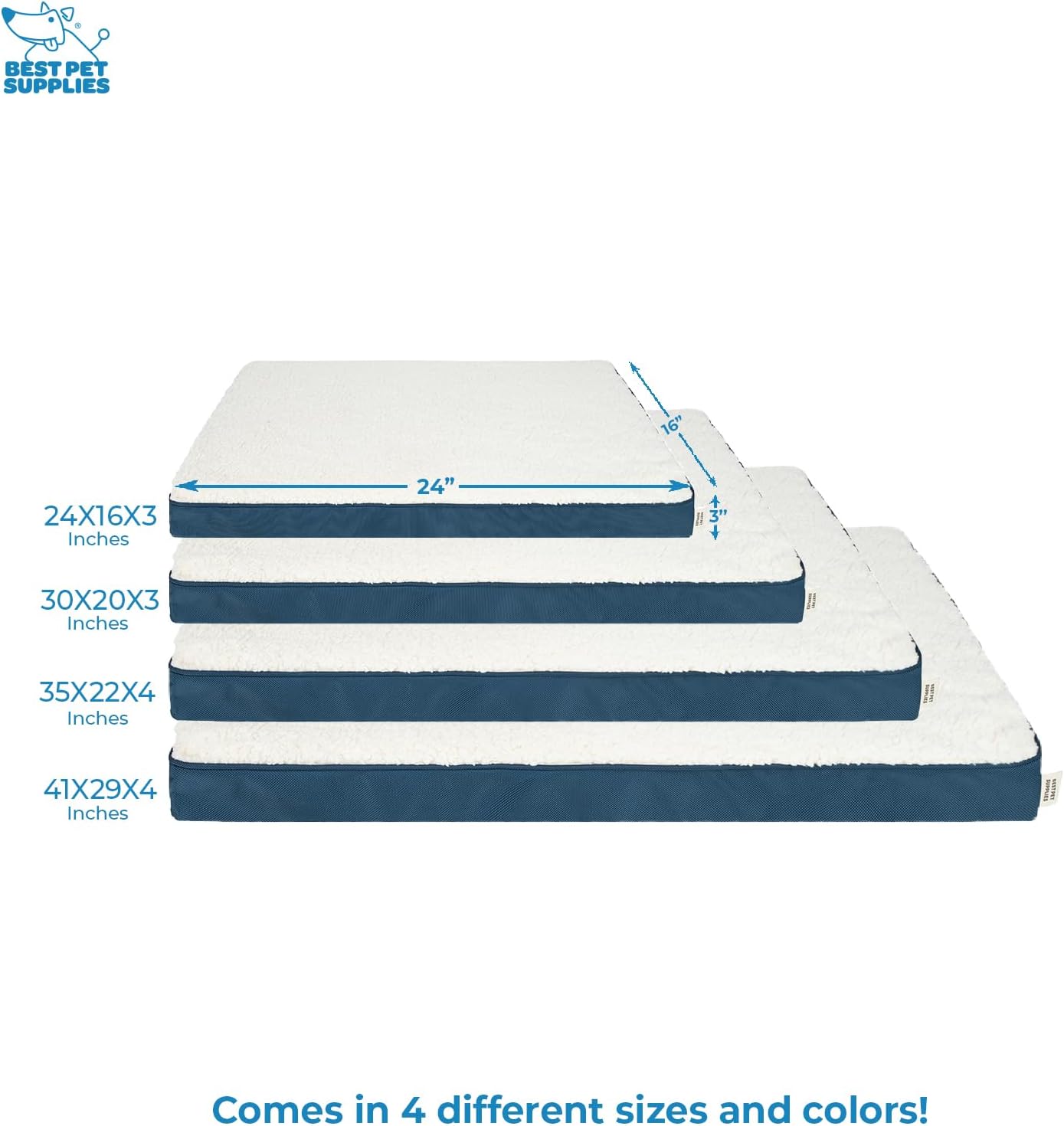 Best Pet Supplies Cute Dog Crate Mat Flat Bed with Waterproof Exterior, Thick Orthopedic Egg Foam Mattress, and Soft Sherpa Fleece Cover for Small, Medium, and Large Breeds - Blue, 41X29X4