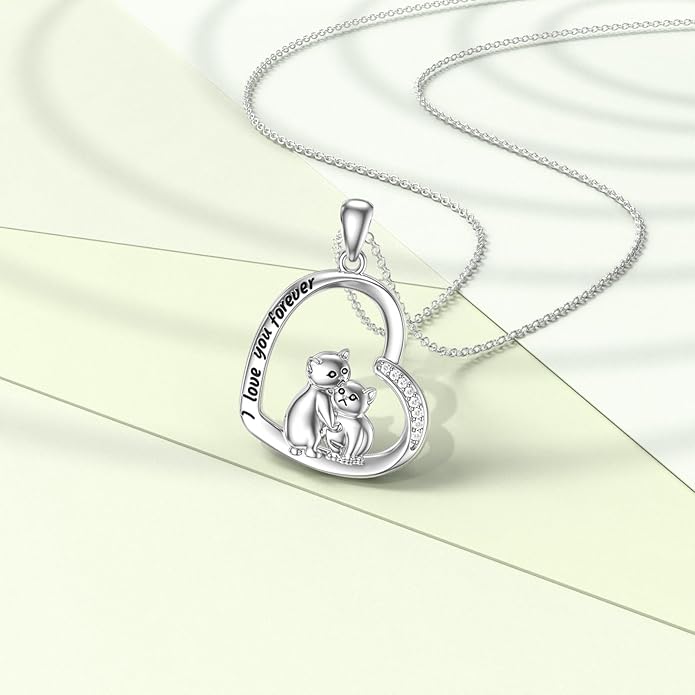 Diamond Black Cat Necklace for Women 925 Sterling Silver Cat on Moon Necklace Pendant Black Cat Jewelry Gifts for Women Mom Wife Girlfriend Daughter Girls