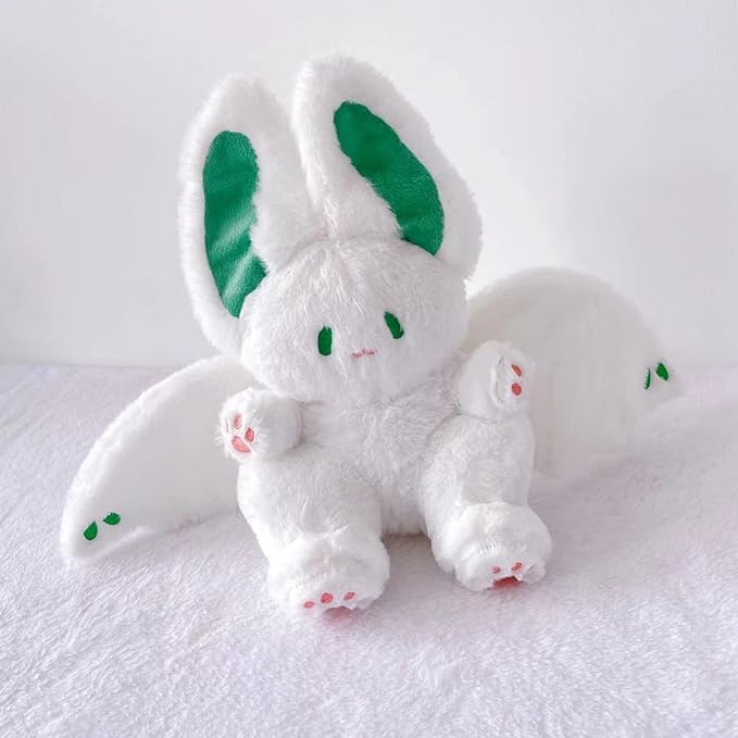 PEACH CAT Cute Bat Bunny Plush Pillow Kawaii Bat Rabbit Stuffed Animal for Kids White 12"