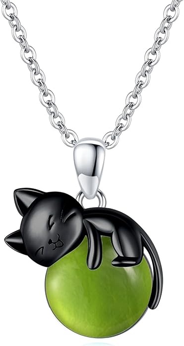 Cat Necklace Sterling Silver Cat Pendnat with Rose Quartz Pearl Jewelry Gifts for Women Cat Lovers