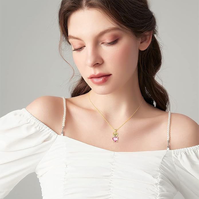WSX 14K Real Gold Animal Necklace for Women, Bear/Cat/Rabbit/Elephant/Horse Pendant Charm Jewelry Gifts Mother Day Valentine Christmas