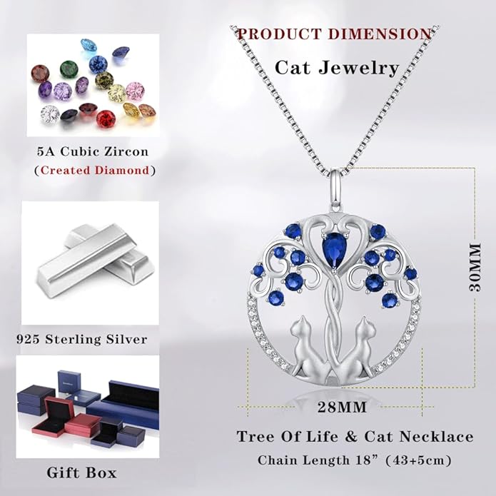 jiamiaoi 18K White Gold Plated Cat Necklace 925 Sterling Silver Diamond Cat Necklace Silver Cat On Moon Necklace for Women Gift for Birthday/Christmas, Come with Gift Box