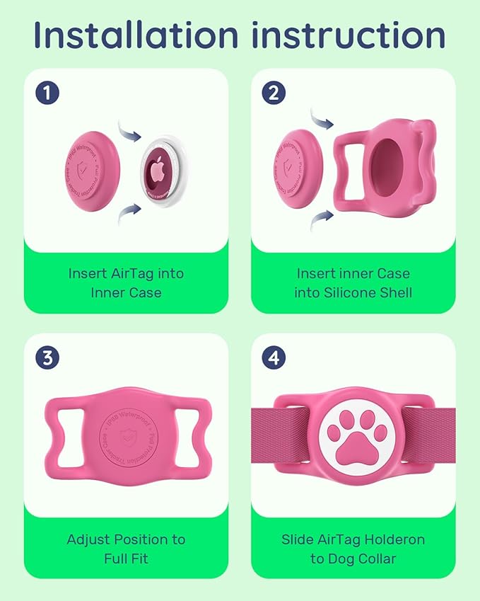 IP68 Waterpoof Dog Airtag Holder, Stretchy Silicone Full Body Covered Apple Air Tag Holder for Dog Cat Collar Fit All Width Collar (Rose, 1 Pack)