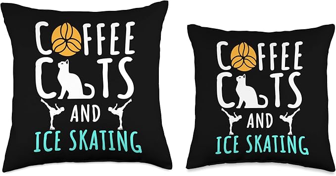 Ice Skating Skater Figure Skating Sport Cat Coffee Lover Throw Pillow