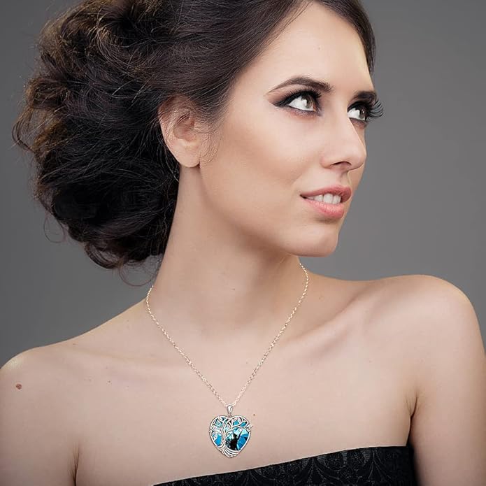 Black Cat Necklace for Women Sterling Silver Tree of Life Crystal Cat Pendant Necklace Heart Cats Jewelry Charms Friendship Memorial Valentines Christmas Gifts