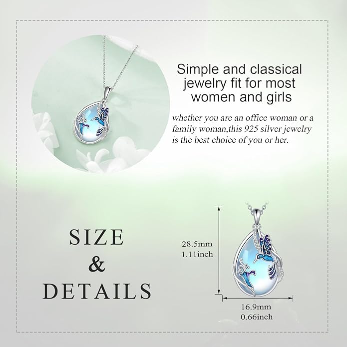 KQF Dragonfly/Butterlfy/Cat/Jellyfish/Bunny/Axolotl/Bee/Mermaid/Hummingbird/Elephant Necklace for Women Sterling Silver Moonstone Pendant Necklace Dragonfly Jewelry Gifts for Women