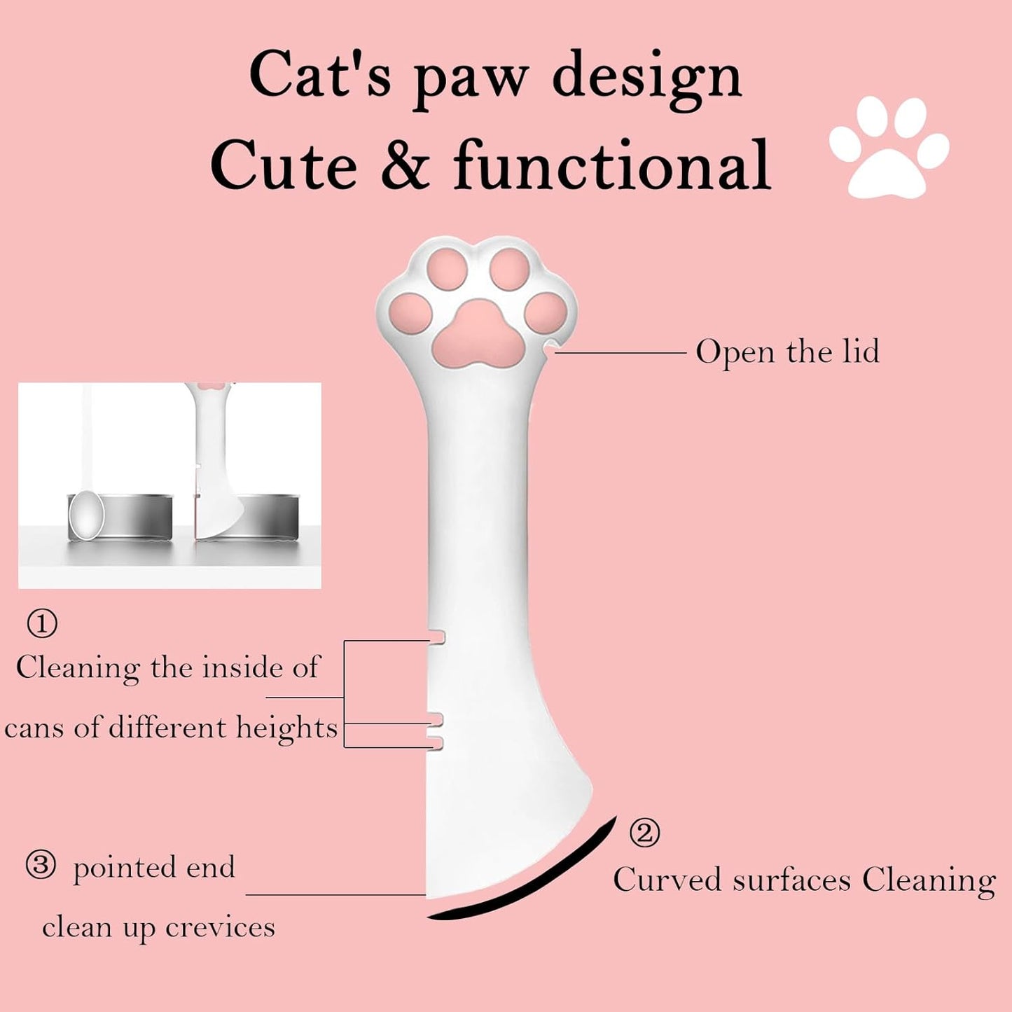 3 Pcs Pet Food Can Lids & One Can Spoon | Cute Paw Shape Opener Spatula Cat Wet Food Spoon | Universal BPA Free Silicone Can Spoon & Covers for Dog Cat Cans(Pink)