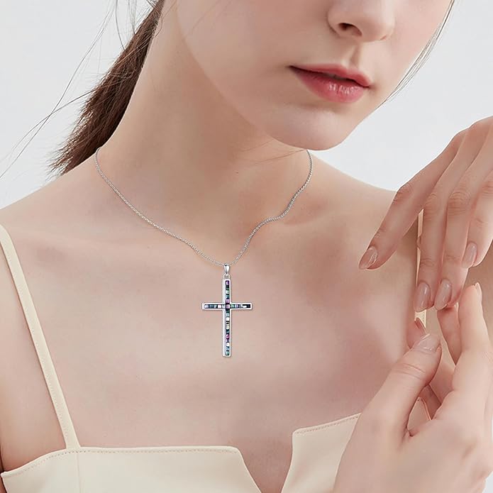 YFN Cross Necklace Sterling Silver Religious Cross Pendant Jewelry Christian Gifts for Women Men