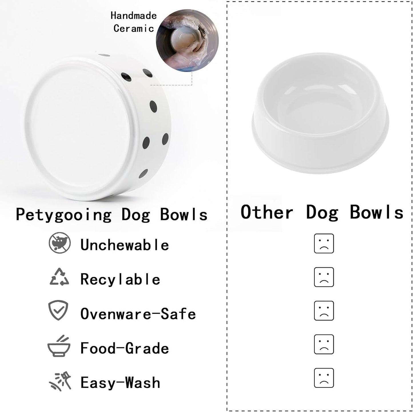 Petygooing Elevated/Raised Ceramic Dog Bowl for Small Breeds, Dog Food Water Dish with Stand,Pet Feeding Bowl with Anti Slip Rubber for Cats and Small Dogs Puppy 13.5 OZ (5.1In / 1.7 Cups) Black Dot