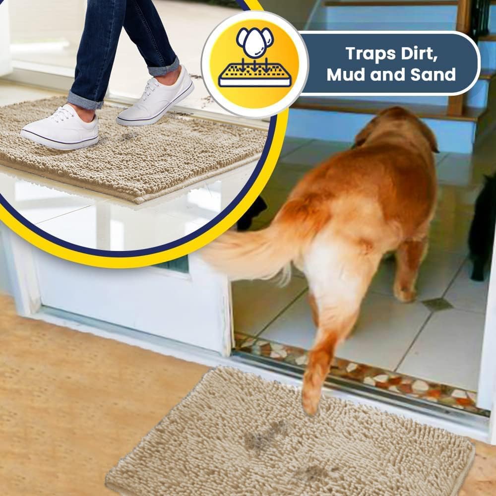 Muddy Mat® AS-SEEN-ON-TV Highly Absorbent Microfiber Door Mat and Pet Rug, Non Slip Thick Washable Area and Bath Mat Soft Chenille for Kitchen Bathroom Bedroom Indoor and Outdoor - Beige XXXL 72"X48"