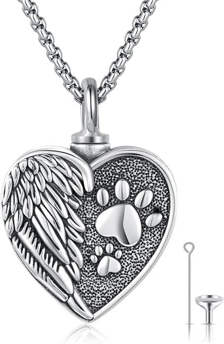 MEDWISE Wing/Wolf/Compass Urn Necklace for Ashes 925 Sterling Silver Necklace Guardian Angel Ashes Keepsake Memorial Urn Pendant Pet Cremation Jewelry for Ashes Memorial Jewelry for Dog Cat Pet Men