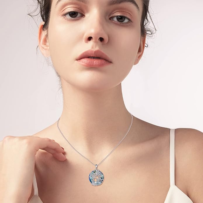 TOUPOP Tree of Life Animal Necklace 925 Sterling Silver Crystal/Abalone Shell Animal Pendant Jewelry Birthday Mothers Day Gifts for Women Mom Wife Her