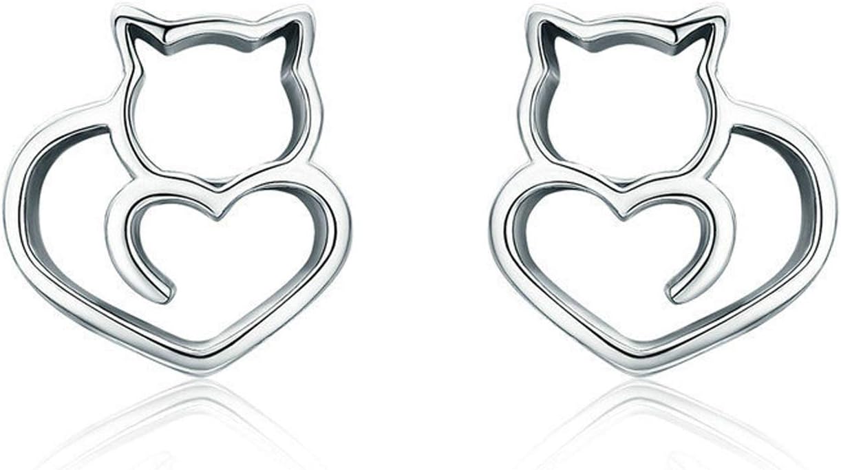 Cute Cat Earrings Stud Pearl Earrings for Women Mouse Cubic Zircon Hypoallergenic Earrings Christmas Birthday Gift