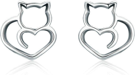 Cute Cat Earrings Stud Pearl Earrings for Women Mouse Cubic Zircon Hypoallergenic Earrings Christmas Birthday Gift