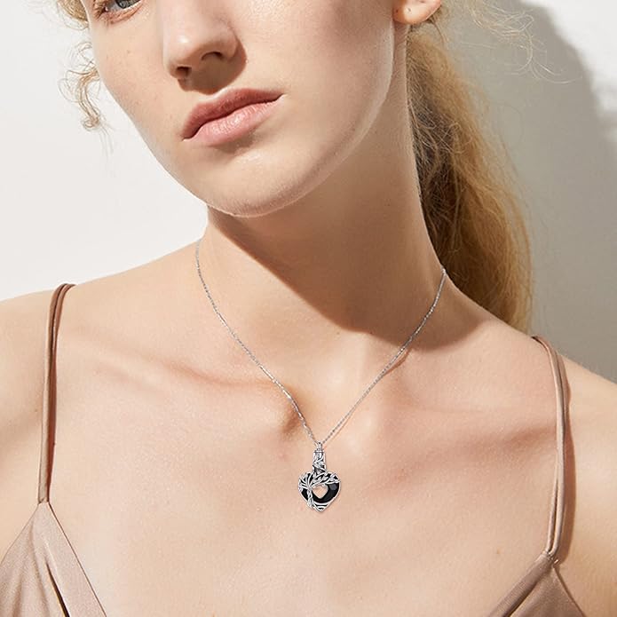 TIGER RIDER Urn Necklace for Ashes for Women 925 Sterling Silver Cremation Jewelry for Ashes
