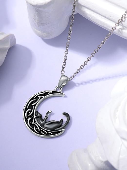 Fox/Cat/Axolotl/Sloth/Panda Necklace Crescent Moon Necklace 925 Sterling Silver Cute Animal Jewelry as Birthday Mothers Day Gifts for Women