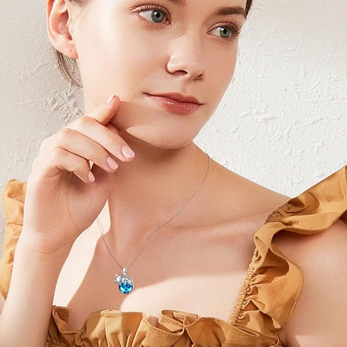 LONAGO Cat Necklace with Birthstone 925 Sterling Silver Cat Pendant Necklace Gift for Women
