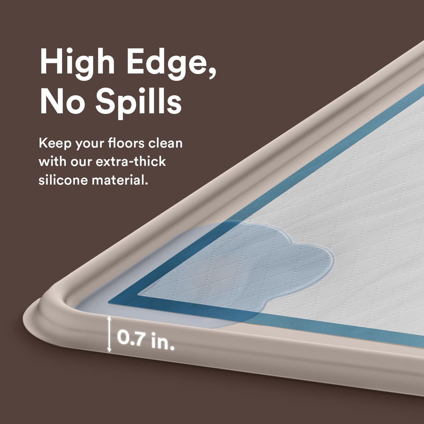 Pee Pad Tray Holder for Dogs - Fits Up to 22 x 22 in. Square Potty Training Pads No Spill Raised Lip High Edge Silicone Mat, Extra Thick and Non-Slip for Indoor Floor Protection (Small, Beige) | eenk