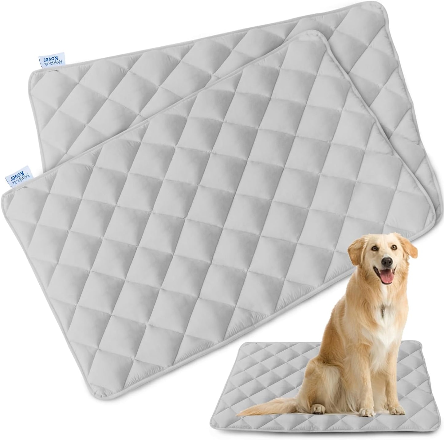 Magik & Kover Dog Crate Pad 2 Pack (30" x 19"), Soft Dog Crate Mat with Anti-Slip Bottom, Machine Washable Kennel Pad, Fits 30 Inch, Grey