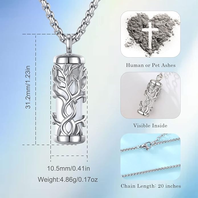 EUDORA Sterling Silver Urn Necklace for Ashes for Women Men, Ash Pendant for Human Cat Dog Ashes, Necklace for Ashes of Loved One Dad Mom Papa Pet Cremation Souvenir Jewelry for Funeral, 20inch