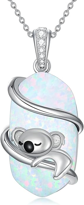 Opal Mama Bear/Panda/Cat/Koala/Sloth/Cardinal/Unicorn Necklace 925 Sterling Silver Opal Animal Pendant Jewelry Birthday Gifts Women Her Mom