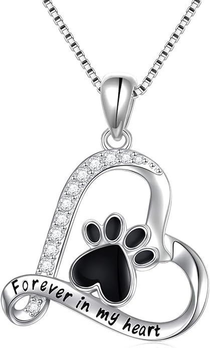 Ladytree S925 Sterling Silver Puppy Dog Cat Pet Paw Print Pendant Necklace 18 inches