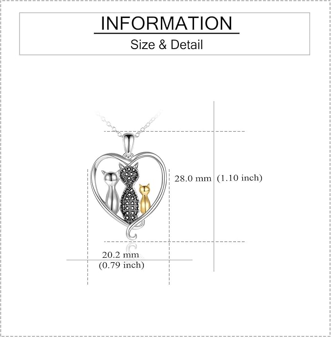 MONGAS Cat Necklace Sterling Silver Sister Pendant Necklace Black Cats Jewelry Gifts Cat Lover Woman Sisters