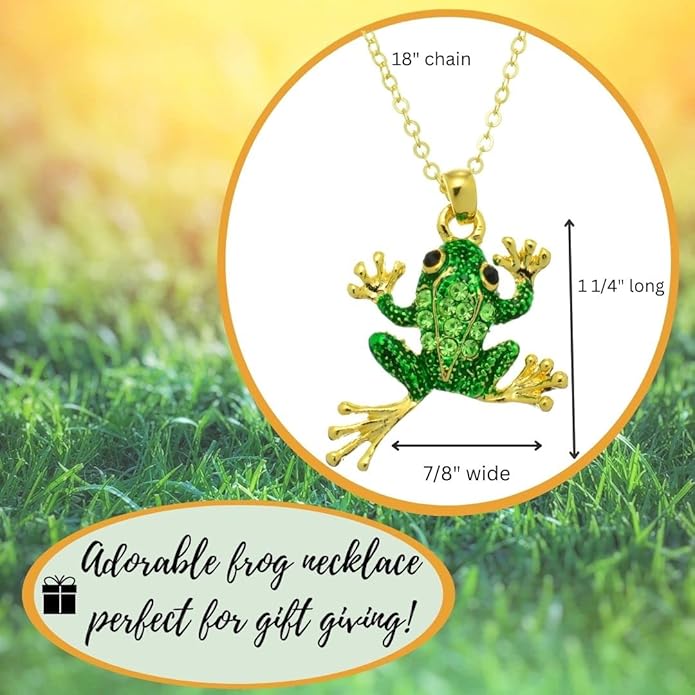 PammyJ Green Crystal Frog Charm Goldtone Necklace, 18"