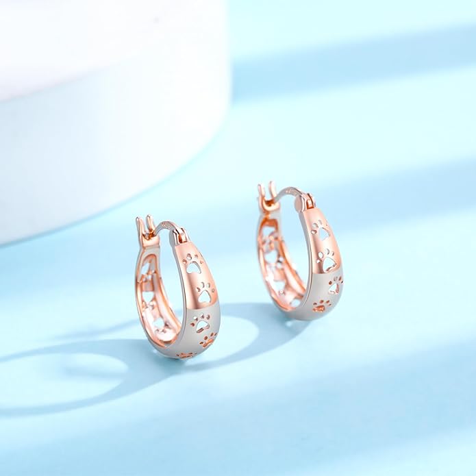 Paw Earrings 925 Sterling Silver Paw Hoop Earrings Cat Dog Jewelry Gifts for Women