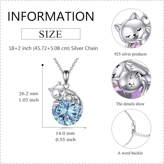 Cat Necklace Sterling Silver Cat Pendnat with Rose Quartz Pearl Jewelry Gifts for Women Cat Lovers