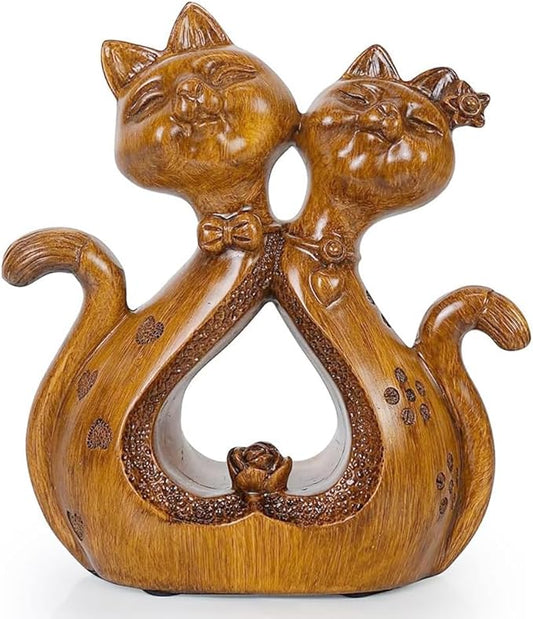 DreamsEden Romantic Couple Cat Sculpture, 5th Anniversary Wooden Resin Animal Statues Home Decor