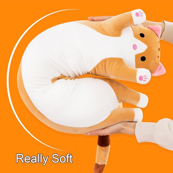 Giant Cat Pillow Plush Cartoon Kitty Sleeping Hugging Pillow, Cuddly Soft Long Kitten Body Pillow Doll Cat Cushion Toy for Kids Girlfriend (Yellow, 150cm/59inch)