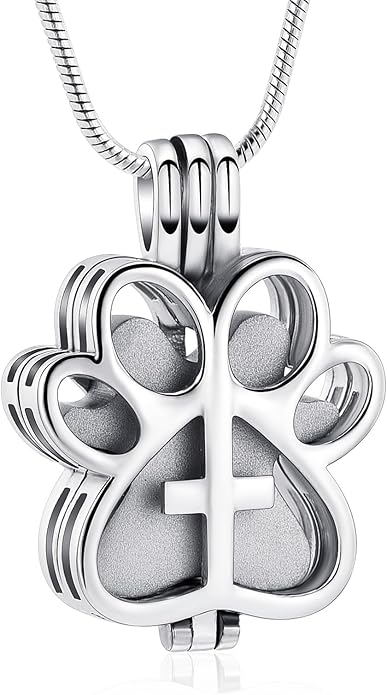 Pet Cremation Jewelry for Dog/Cat Paw Stainless Steel Memorial Locket Urn Necklace with Hollow Urn Cremation Jewelry for Ashes