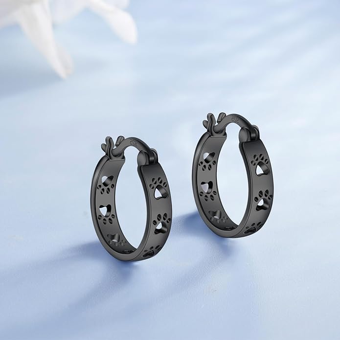 Paw Earrings 925 Sterling Silver Paw Hoop Earrings Cat Dog Jewelry Gifts for Women